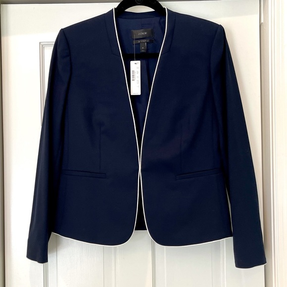 NWT J. Crew Navy and White Tipped Blazer in Italian Wool - Picture 2 of 5